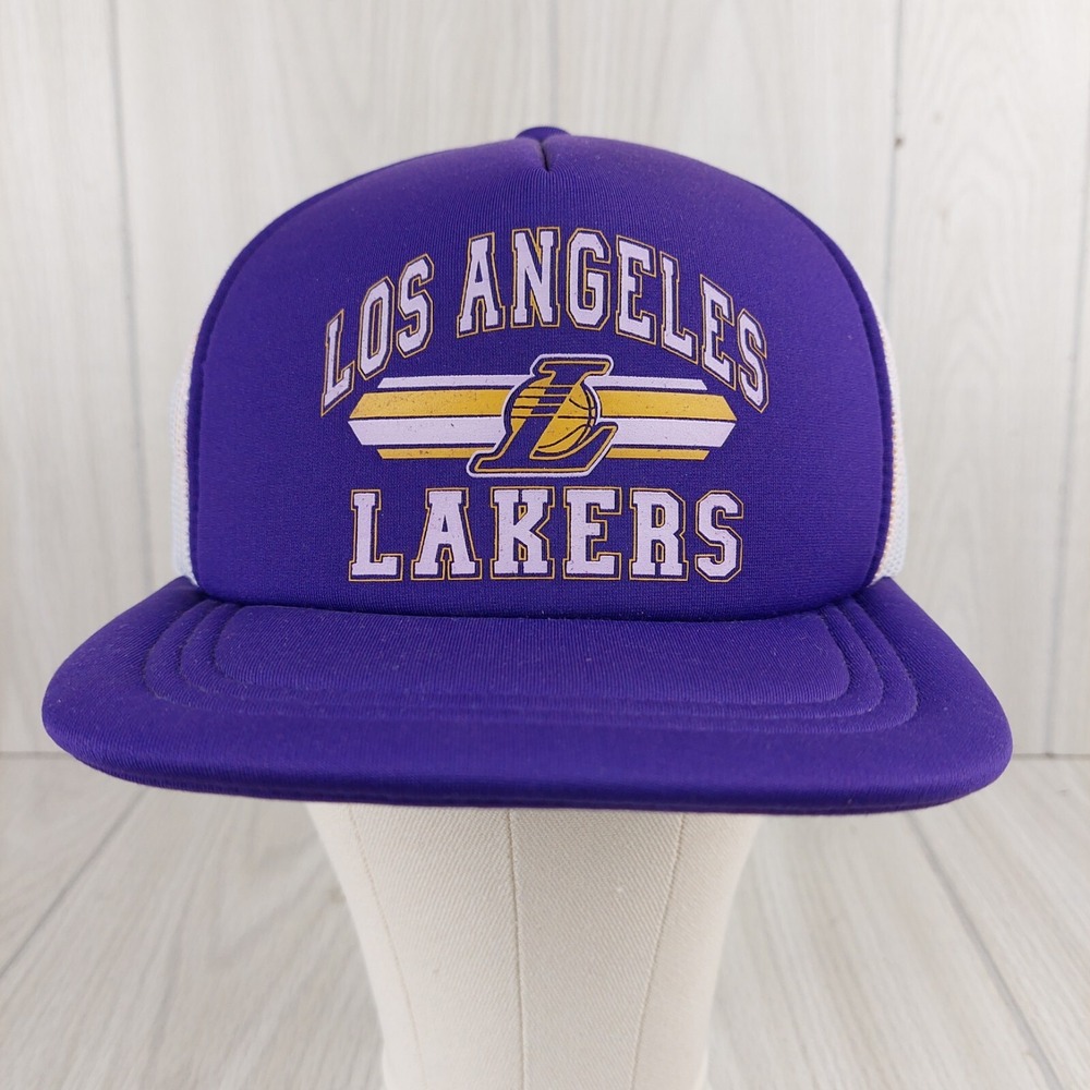 Adidas LA Lakers Trucker Hat Mens OS Purple NBA Snapback Mesh Foam Trefoil Logo - Picture 1 of 8